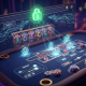 Sleek online casino interface with a prominent, glowing green padlock icon, symbolizing SSL encryption and secure data transmission for a trustworthy gaming experience.