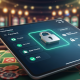 Sleek digital interface showing secure payment options like e-wallets and bank transfers for online casino players in Malaysia, with a prominent padlock icon.